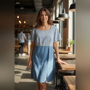 ALEXANDRA LEE Blue Floral Square Neck Dress SIZE 14